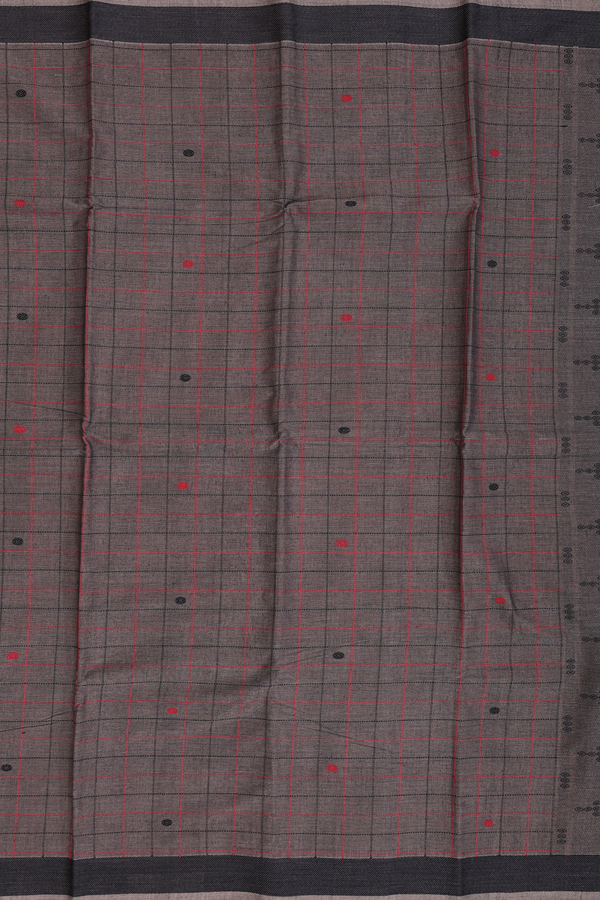 Kanchi Cotton Saree In Oxford Brown With Checks Design