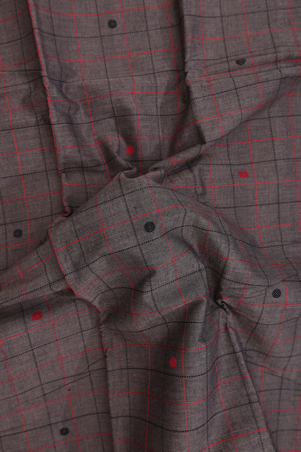 Kanchi Cotton Saree In Oxford Brown With Checks Design