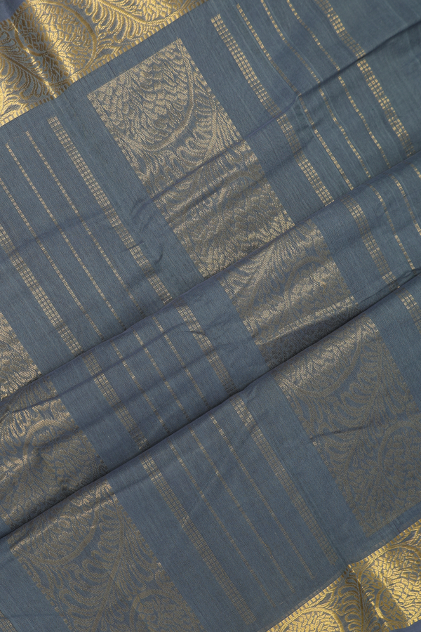 Kanchi Cotton Saree In Oxford Brown With Threadwork Design