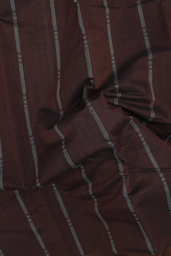 Kanchi Cotton Saree In Oxford Brown With Threadwork Design