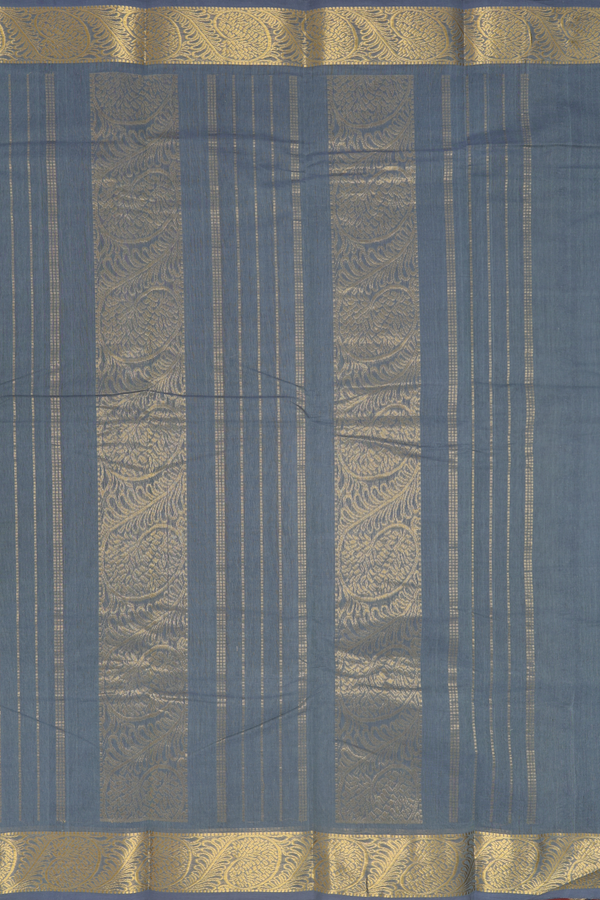 Kanchi Cotton Saree In Oxford Brown With Threadwork Design