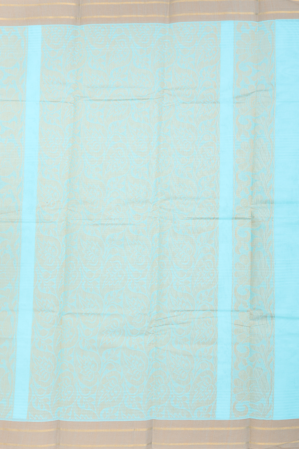 Kanchi Cotton Saree In Pastel Blue With Leaf Buttas