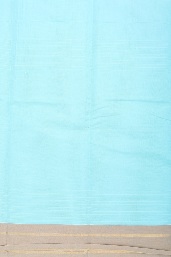 Kanchi Cotton Saree In Pastel Blue With Leaf Buttas