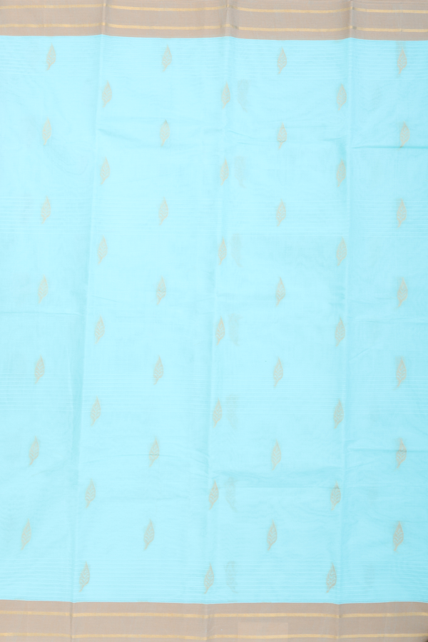 Kanchi Cotton Saree In Pastel Blue With Leaf Buttas