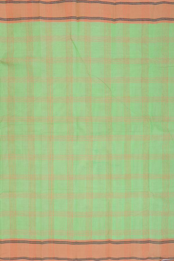 Kanchi Cotton Saree In Pastel Green With Checks Design