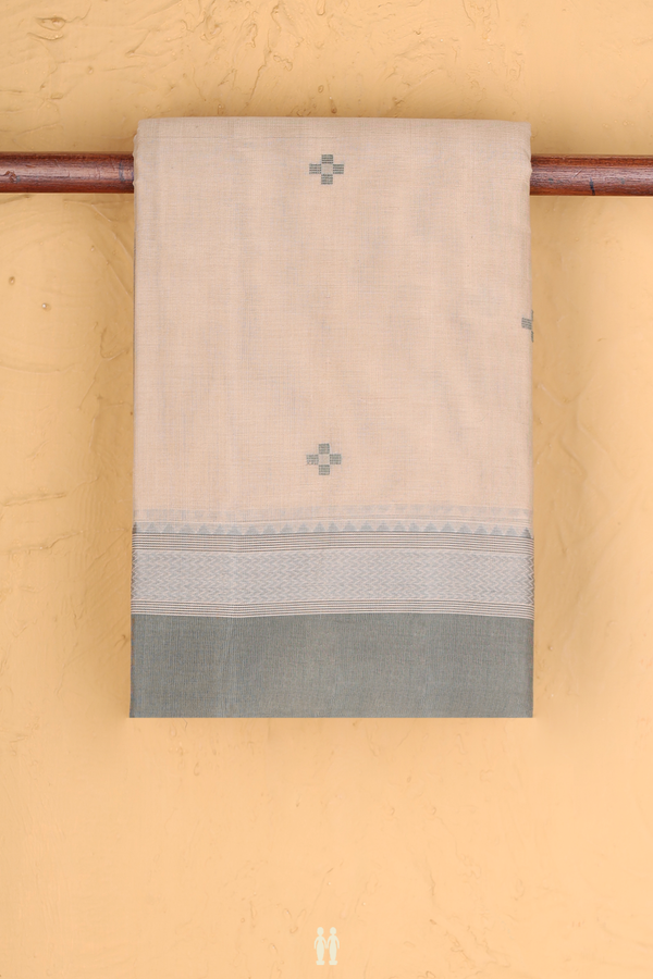 Kanchi Cotton Saree In Pastel Khaki With Threadwork Buttas