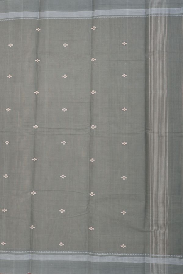 Kanchi Cotton Saree In Pastel Khaki With Threadwork Buttas