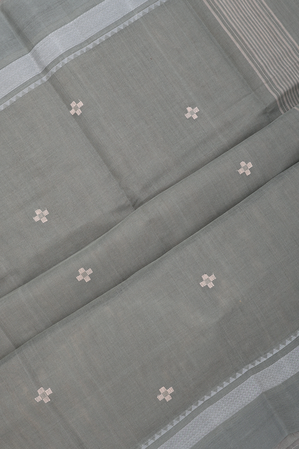 Kanchi Cotton Saree In Pastel Khaki With Threadwork Buttas