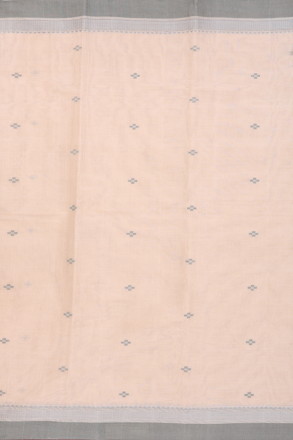 Kanchi Cotton Saree In Pastel Khaki With Threadwork Buttas