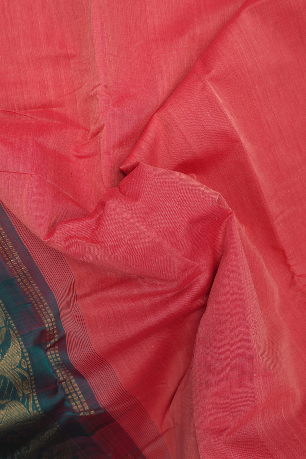 Kanchi Cotton Saree In Pastel Red With Contrast Border