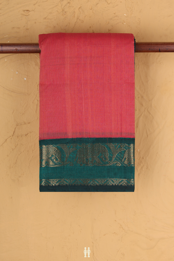 Kanchi Cotton Saree In Pastel Red With Contrast Border