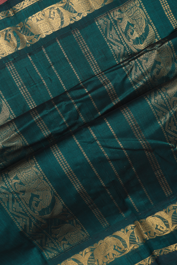 Kanchi Cotton Saree In Pastel Red With Contrast Border
