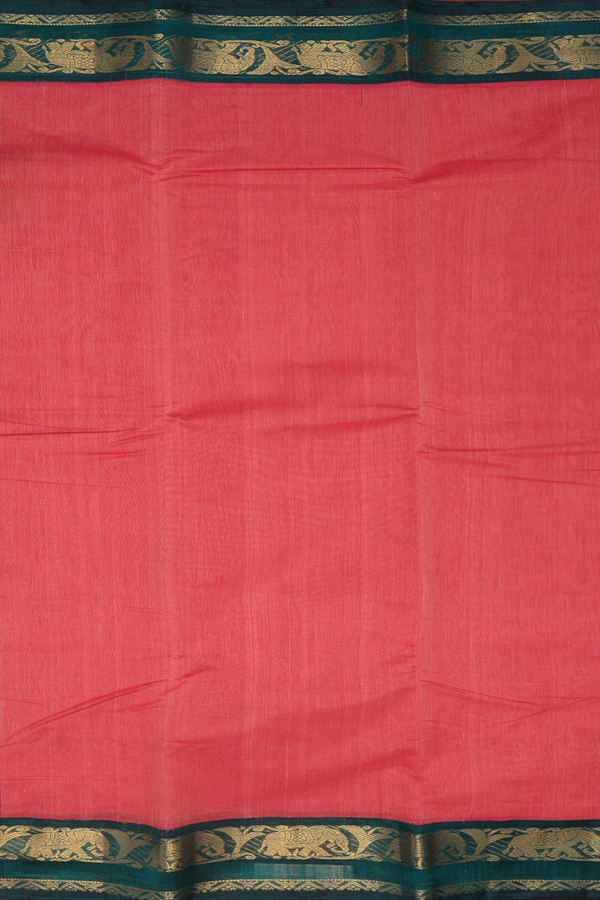 Kanchi Cotton Saree In Pastel Red With Contrast Border
