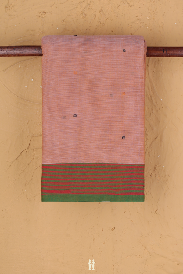 Kanchi Cotton Saree In Peach With Threadwork Buttis