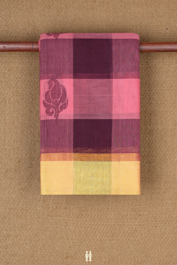 Kanchi Cotton Saree In Pink And Brown With Checks Design
