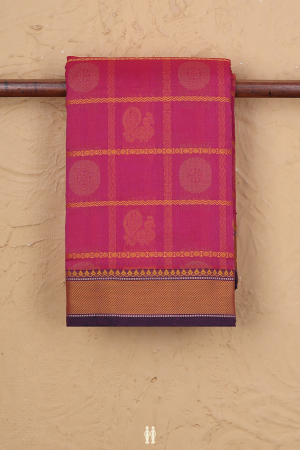Kanchi Cotton Saree In Pink With Checks Design