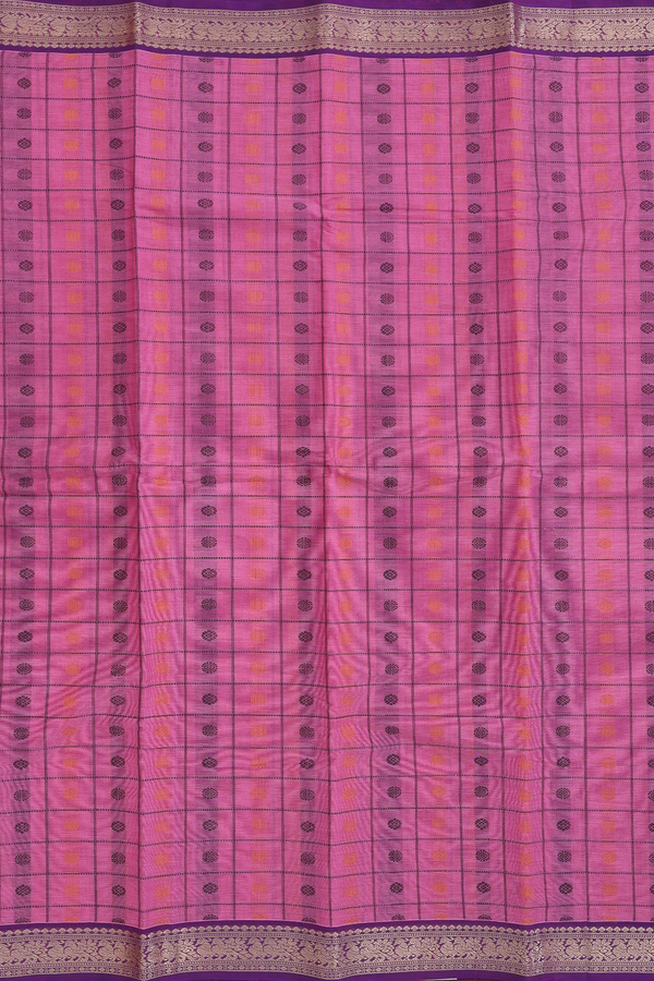 Kanchi Cotton Saree In Pink With Checks Design