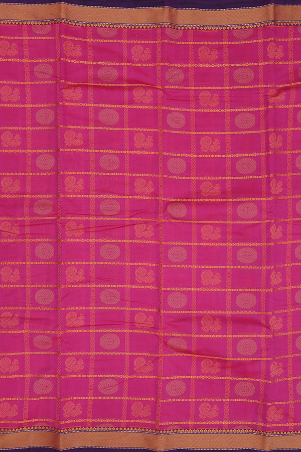 Kanchi Cotton Saree In Pink With Checks Design