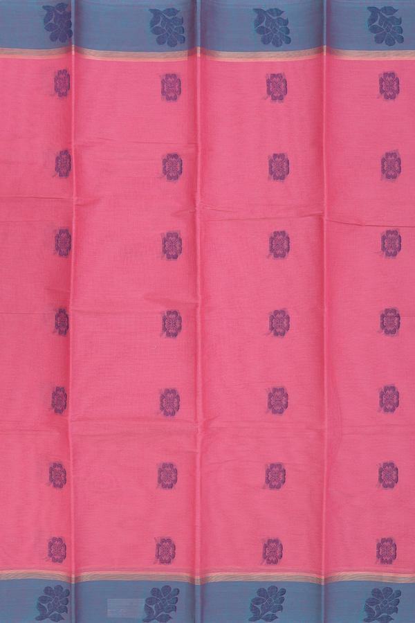 Kanchi Cotton Saree In Pink With Threadwork Buttas