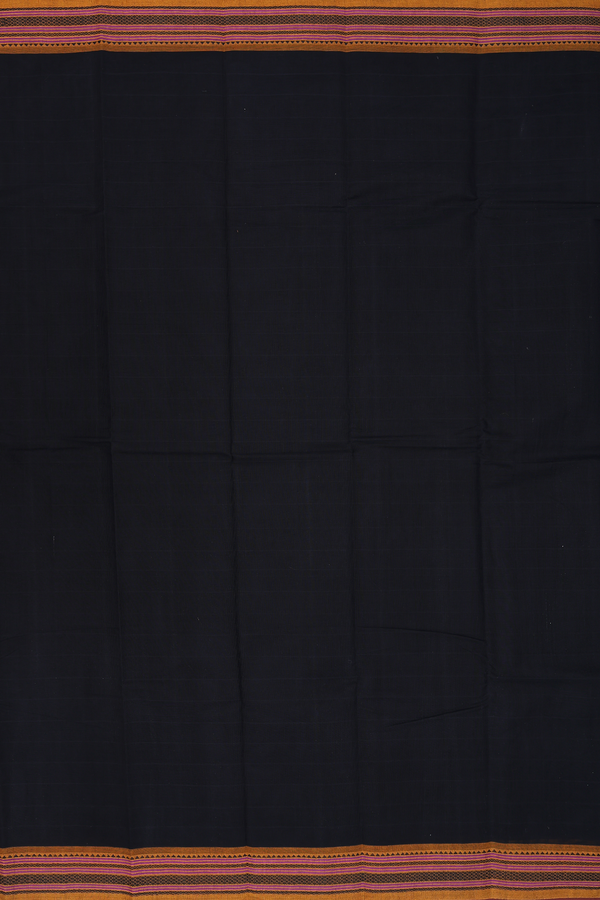 Kanchi Cotton Saree In Plain Black With Threadwork Border