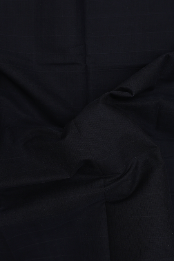 Kanchi Cotton Saree In Plain Black With Threadwork Border