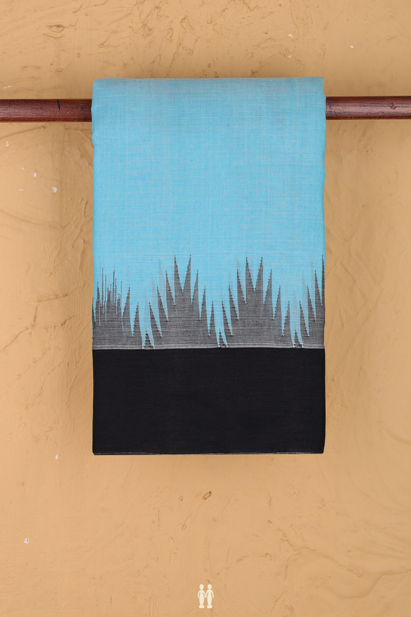 Kanchi Cotton Saree In Plain Blue With Ganga Jamuna Border