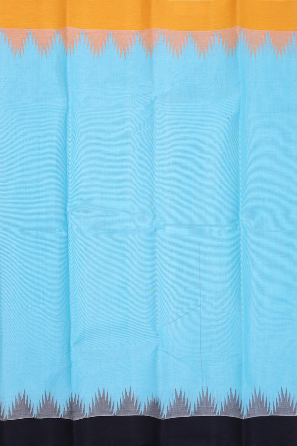 Kanchi Cotton Saree In Plain Blue With Ganga Jamuna Border