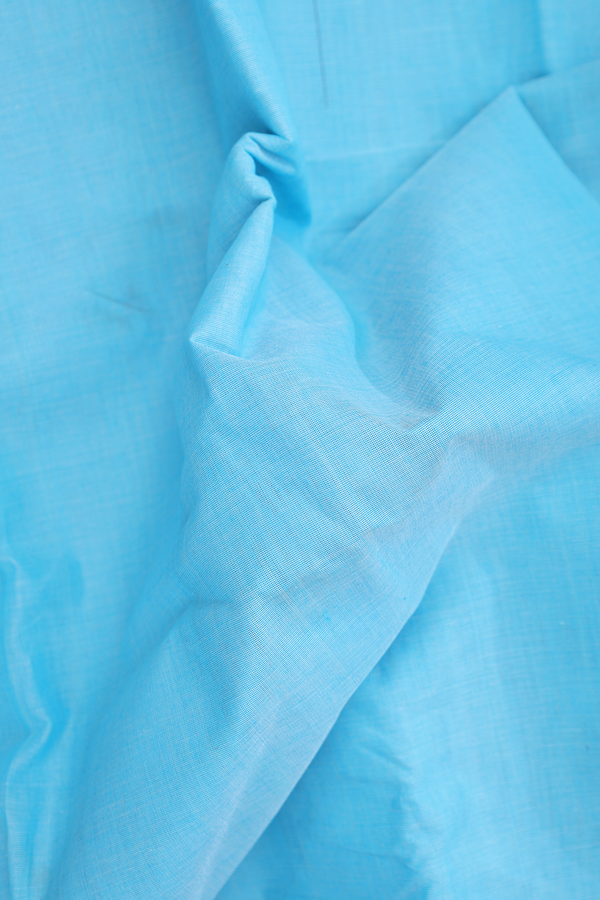 Kanchi Cotton Saree In Plain Blue With Ganga Jamuna Border