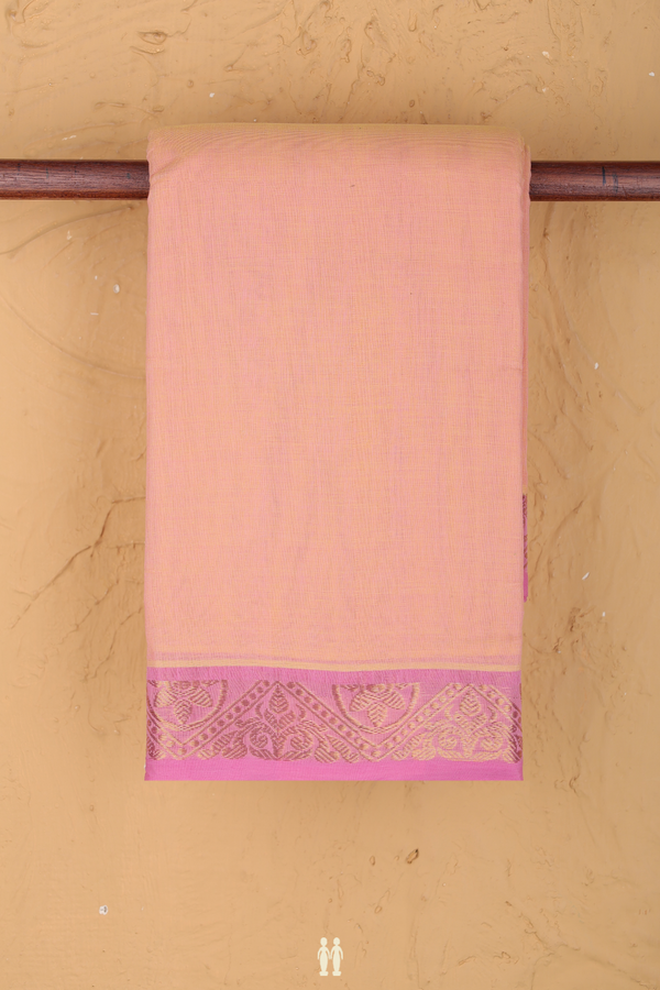 Kanchi Cotton Saree In Plain Blush Orange Zari Border