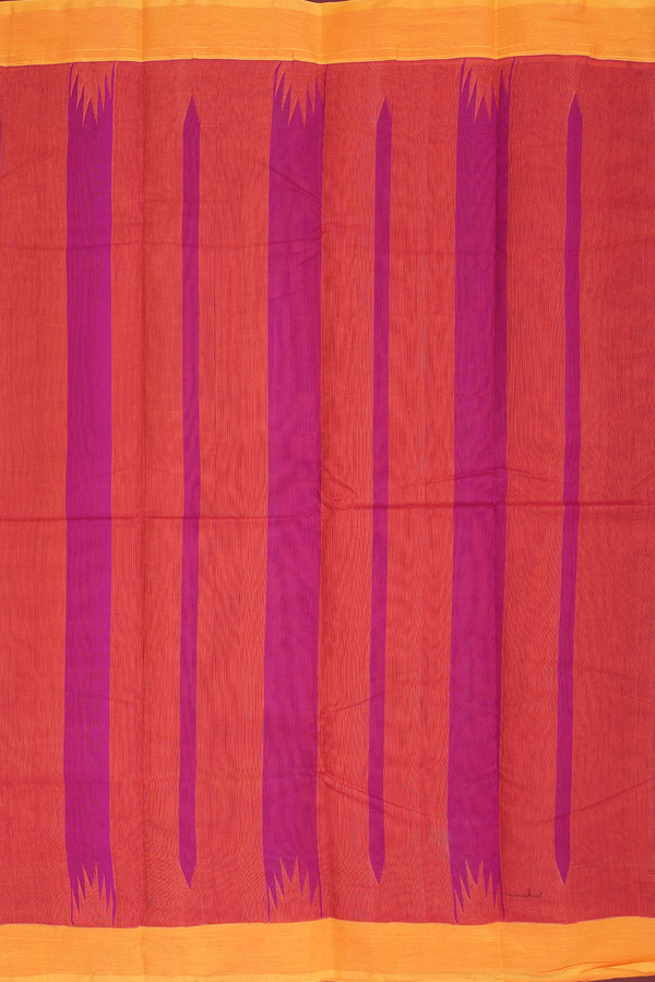 Kanchi Cotton Saree In Plain Deep Magenta With Temple Border