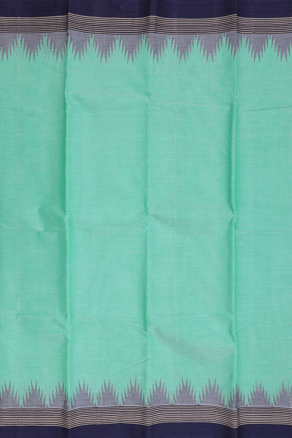Kanchi Cotton Saree In Plain Green With Temple Border