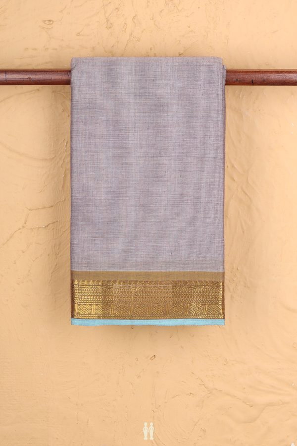 Kanchi Cotton Saree In Plain Grey With Contrast Border