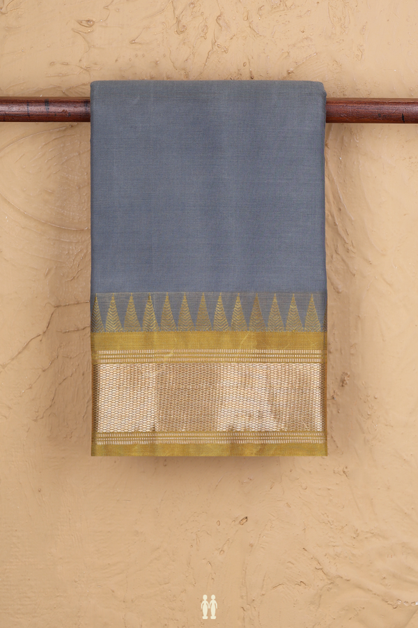 Kanchi Cotton Saree In Plain Grey With Contrast Silk Border