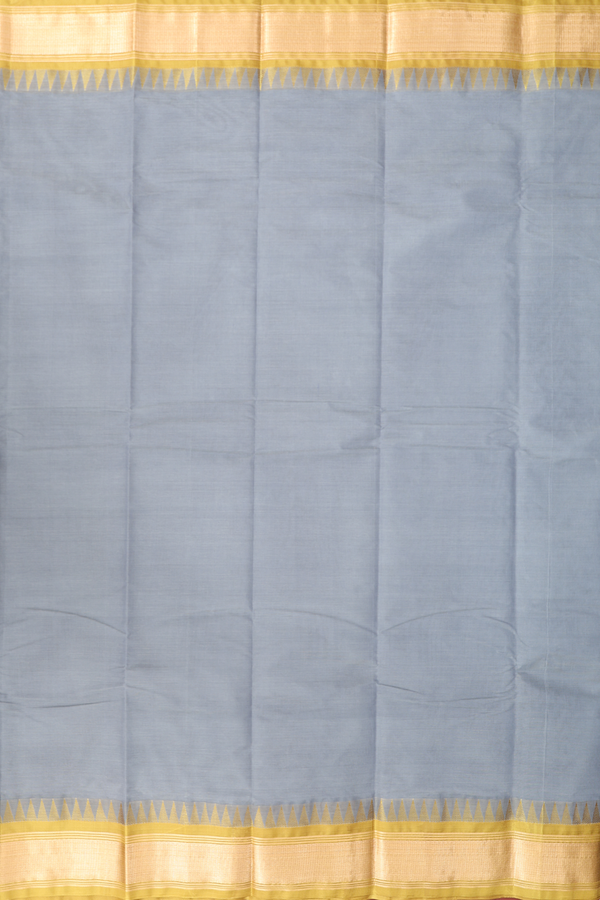 Kanchi Cotton Saree In Plain Grey With Contrast Silk Border