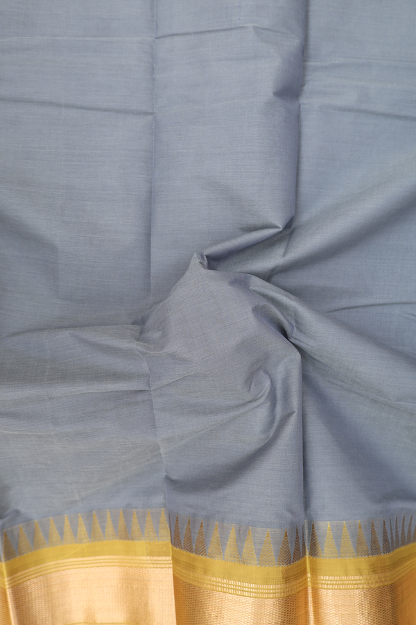 Kanchi Cotton Saree In Plain Grey With Contrast Silk Border
