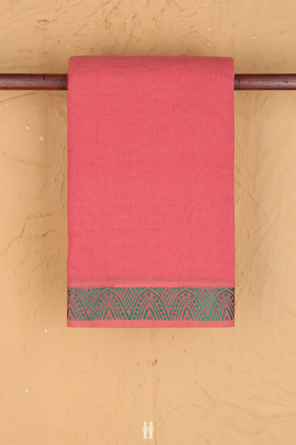 Kanchi Cotton Saree In Plain Peach With Threadwork Border