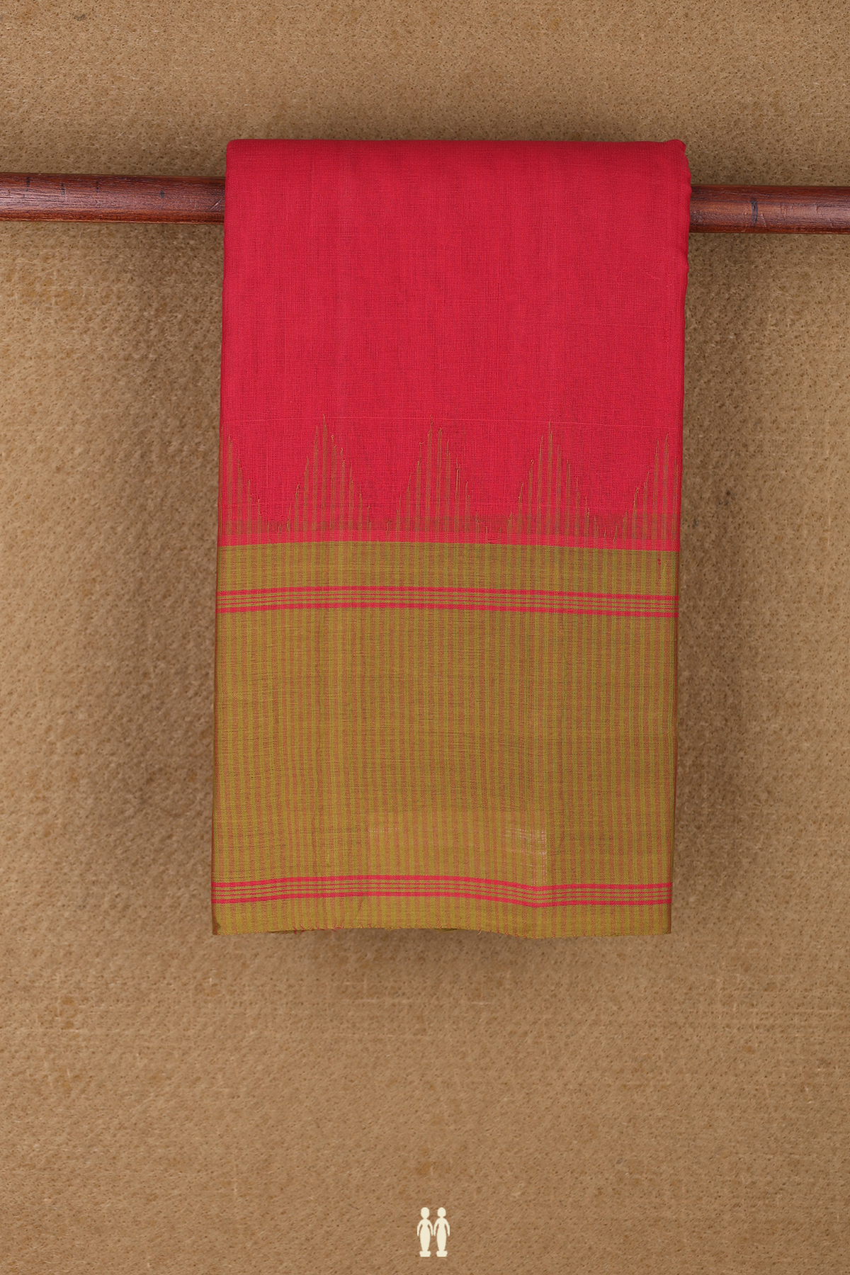 Kanchi Cotton Saree In Plain Red With Contrast Border