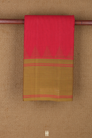 Kanchi Cotton Saree In Plain Red With Contrast Border