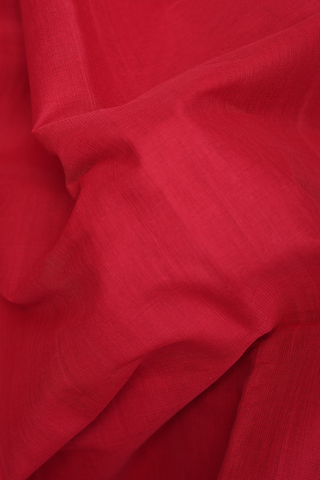 Kanchi Cotton Saree In Plain Red With Contrast Border
