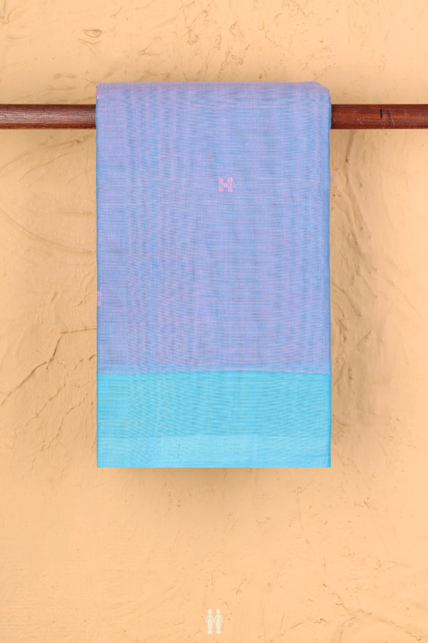 Kanchi Cotton Saree In Powder Blue With Threadwork Buttas