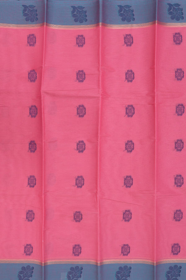 Kanchi Cotton Saree In Punch Pink With Floral Buttas