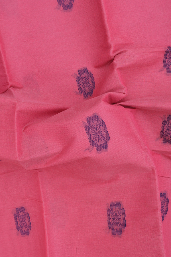 Kanchi Cotton Saree In Punch Pink With Floral Buttas