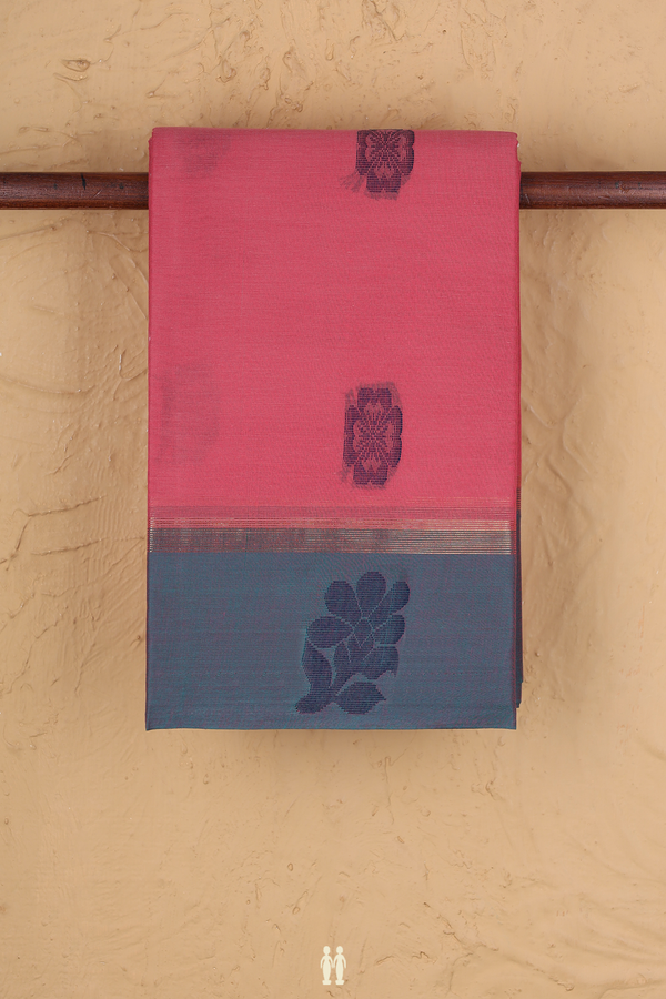 Kanchi Cotton Saree In Punch Pink With Floral Buttas