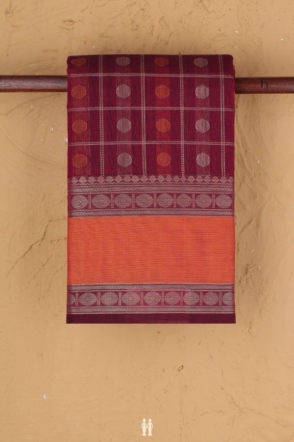 Kanchi Cotton Saree In Purple With Checks Design