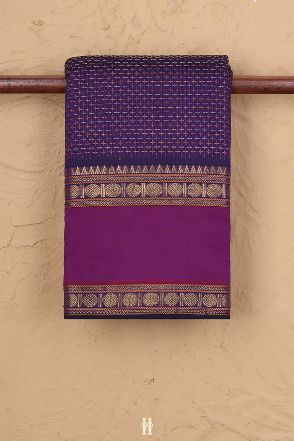 Kanchi Cotton Saree In Purple With Threadwork Design