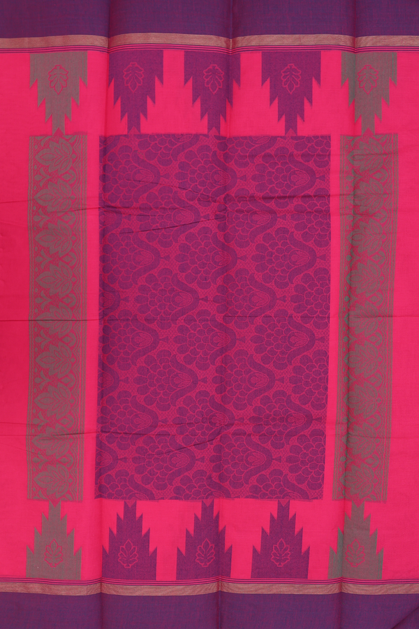 Kanchi Cotton Saree In Rani Pink With Threadwork Buttas