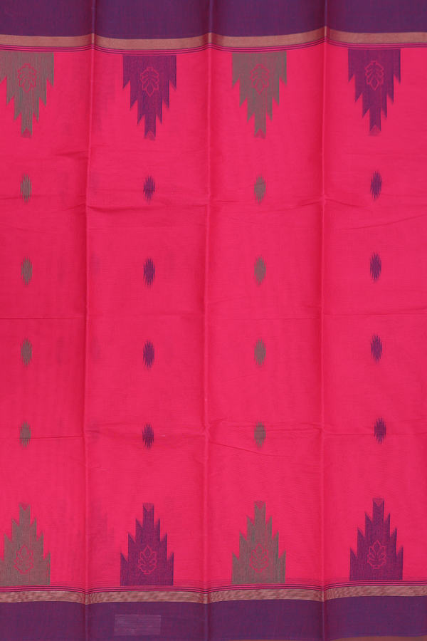Kanchi Cotton Saree In Rani Pink With Threadwork Buttas