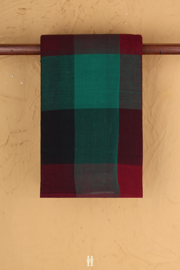 Kanchi Cotton Saree In Red And Green With Checks Design