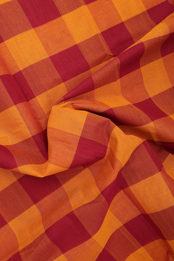 Kanchi Cotton Saree In Red And Orange With Checks Design