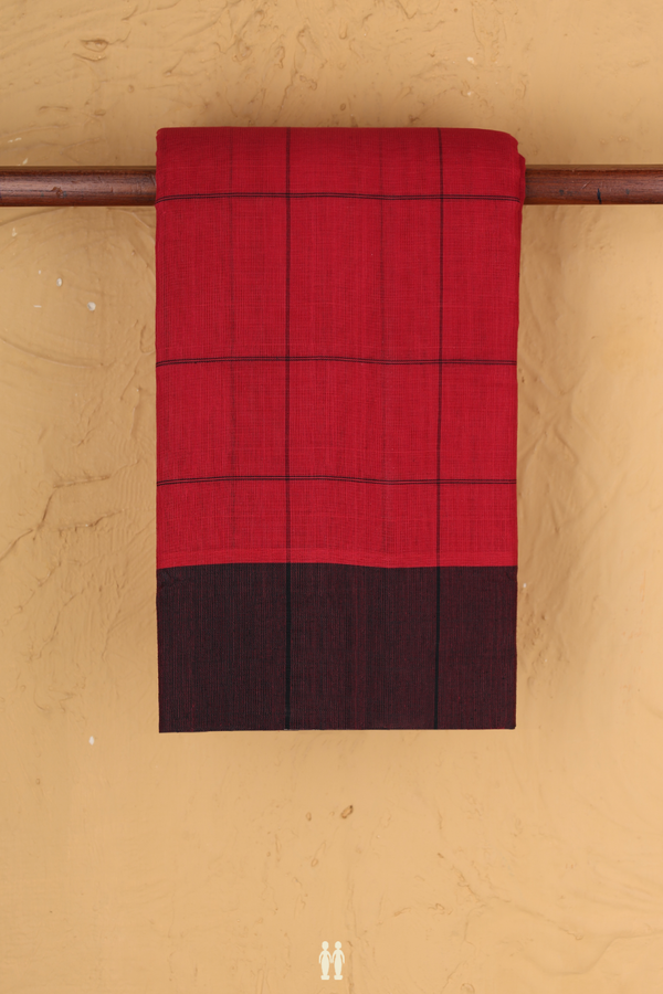 Kanchi Cotton Saree In Red With Checks Design